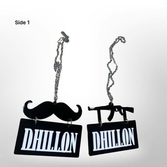 "Dhillon" car hanger - moustache/gun