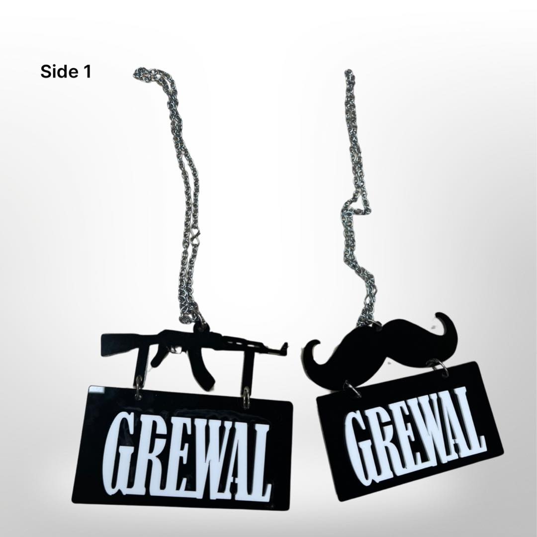 "Grewal" car hanger - moustache/gun