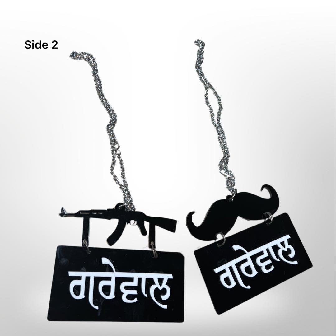 "Grewal" car hanger - moustache/gun