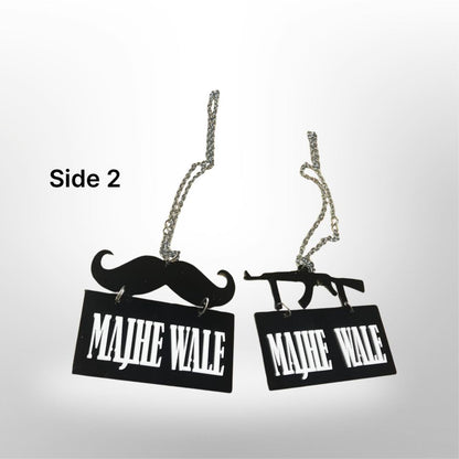 "Majhe Wale" car hanger - moustache/gun