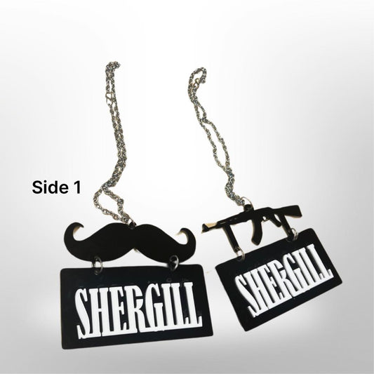 "Shergill" car hanger - moustache/gun